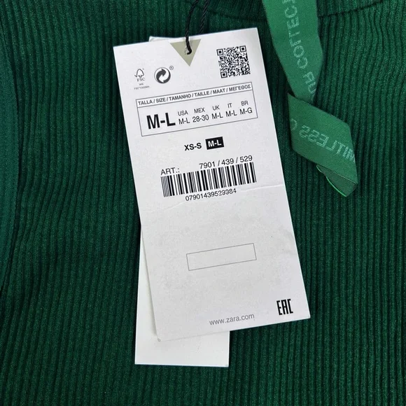 Zara Emerald Green Ribbed Mock Neck Sleeveless Crop Top Size M / L‎ - Picture 7 of 7